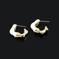 Luxury Geometric Coil White Enamel Alloy Stud & Clip On No Piercing Ear Cuff Hoop Earrings