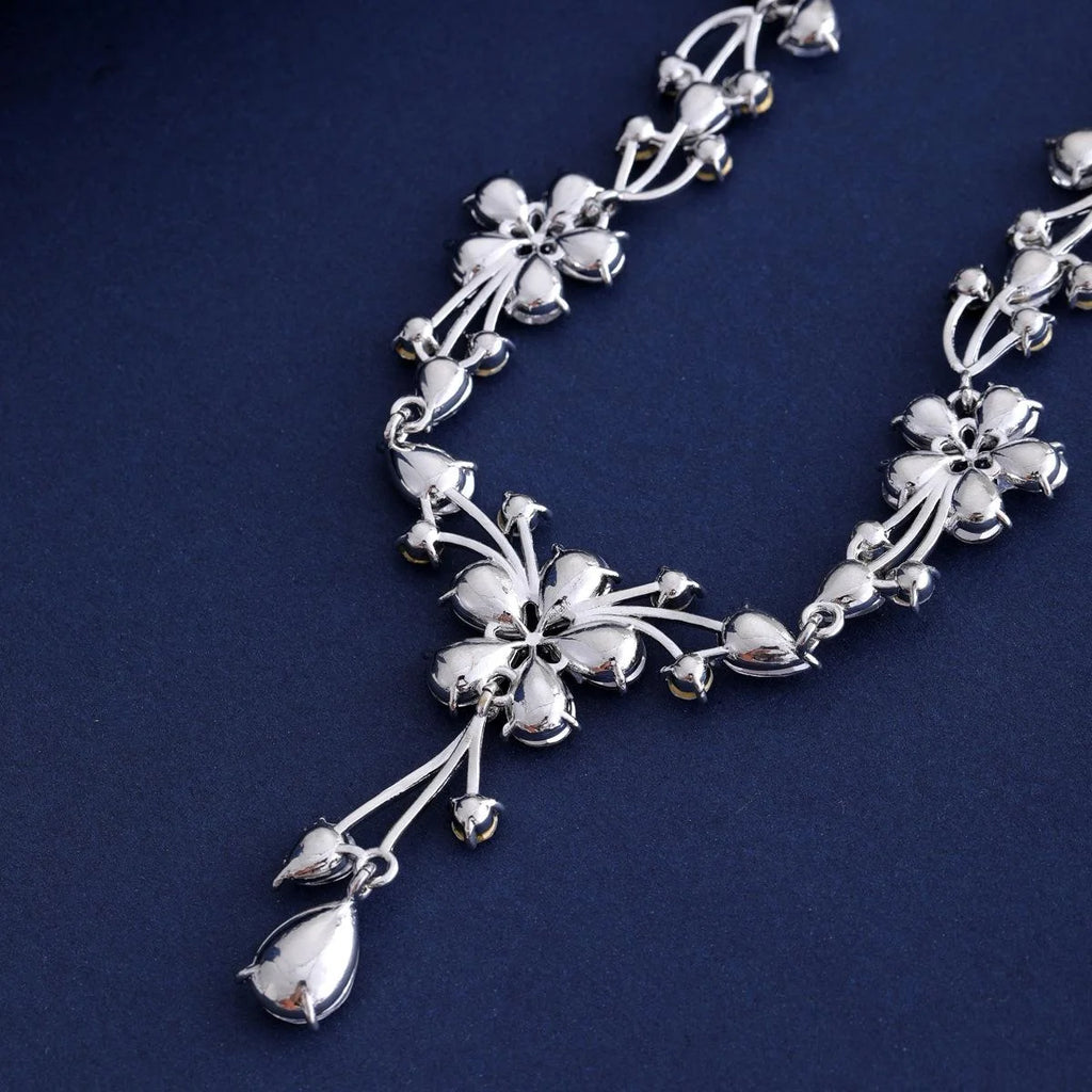 Elegant Bridal Crystal Rhinestone Flower Drop Earrings And Necklace Jewelry Set For Wedding Banquet Gift