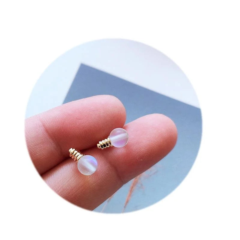 Creative Mini Light Bulb Glass Crystal Stud Earrings For Women Sweet Style Geometric Jewelry