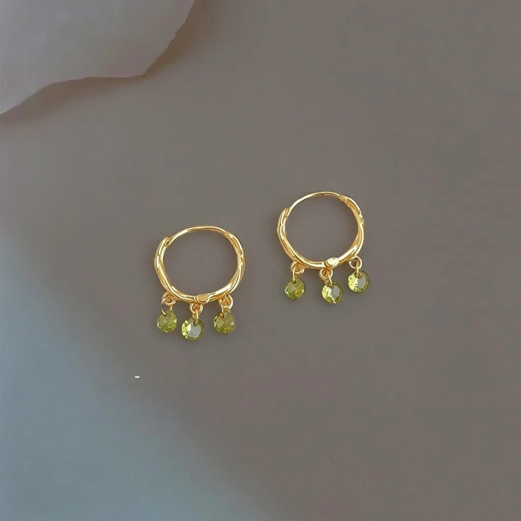 Olive Green Zircon Geometric Round Tassel Drop Earrings Light Luxury Minimalist Jewelry For Women
