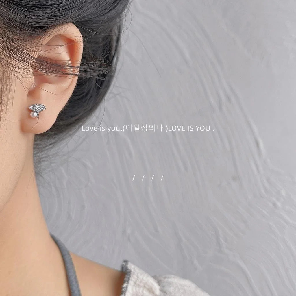 Mini Ginkgo Leaf Stud Earrings Copper Micro Pave Zircon Silver Plated Cute Daily Jewelry