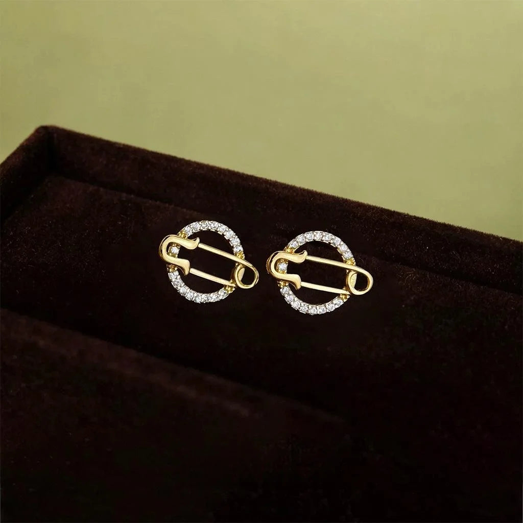 Eco-Friendly Copper Micro Pave Zircon Planet Stud Earrings Geometric Hollow Pin Design