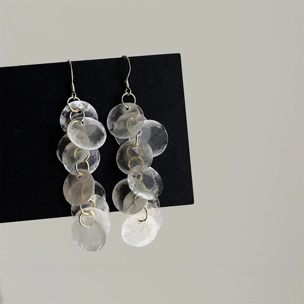 Silver Plated Shell Crystal Tassel Drop Earrings For Women Vacation Style Jewelry