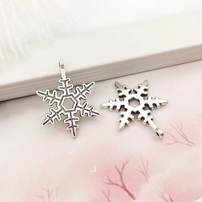 Antique Silver Zinc Alloy Hexagon Snowflake Bead for Christmas Bracelet Jewelry