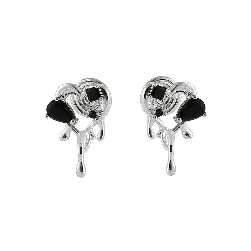 Elegant Black Heart Alloy Drip Stud & Clip On No Piercing Women's Fashion Statement Earrings