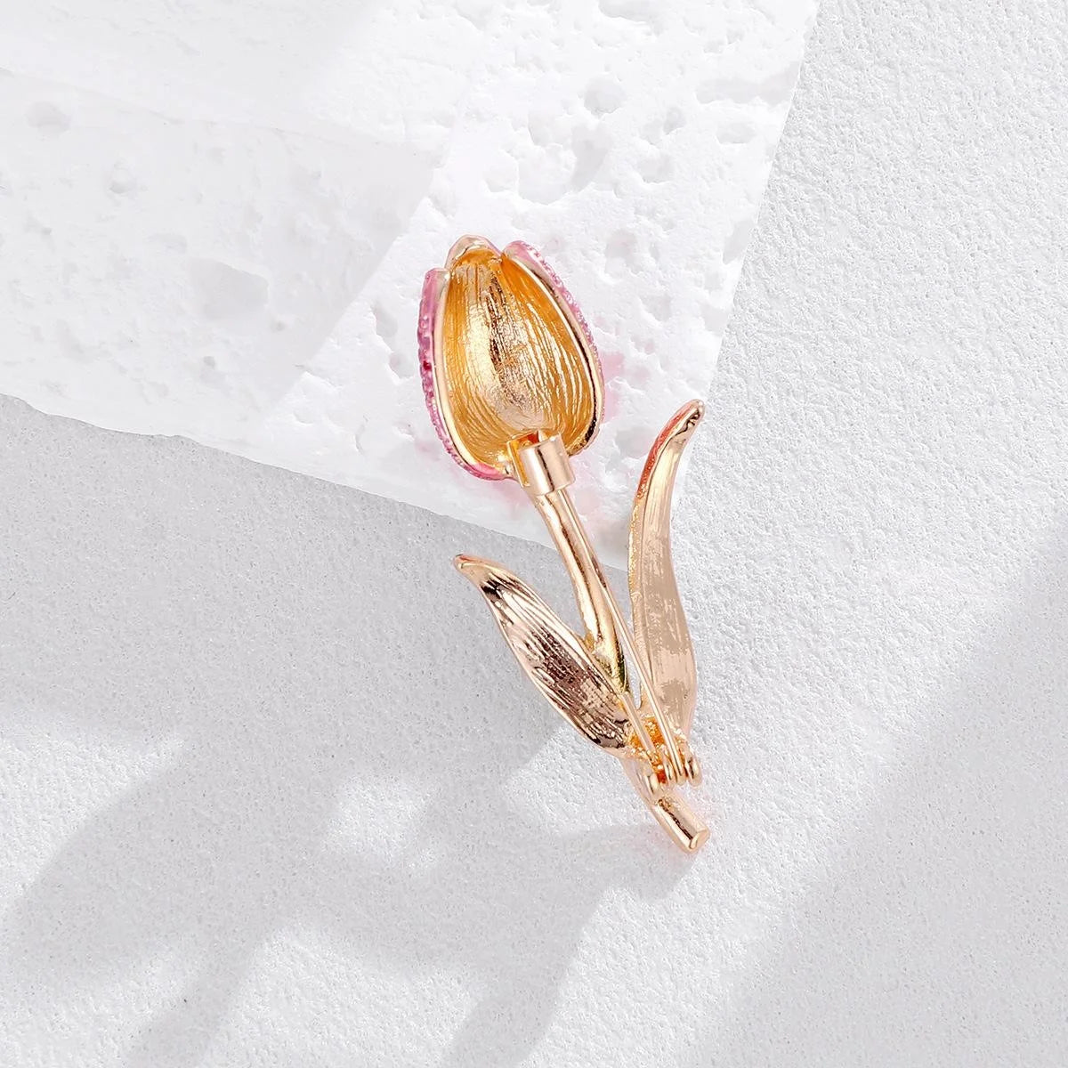 Elegant Pink Tulip Alloy Enamel Rhinestone Brooch, Floral Lapel Pin Corsage For Cardigan Shawl Gift