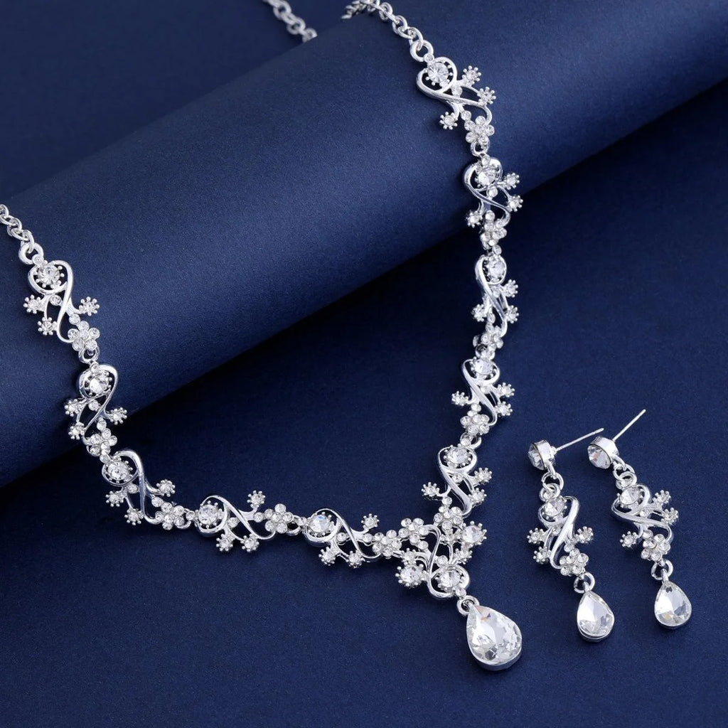 Elegant Bridal Rhinestone Crystal Teardrop Necklace And Earrings Jewelry Set For Wedding Banquet Party Gift