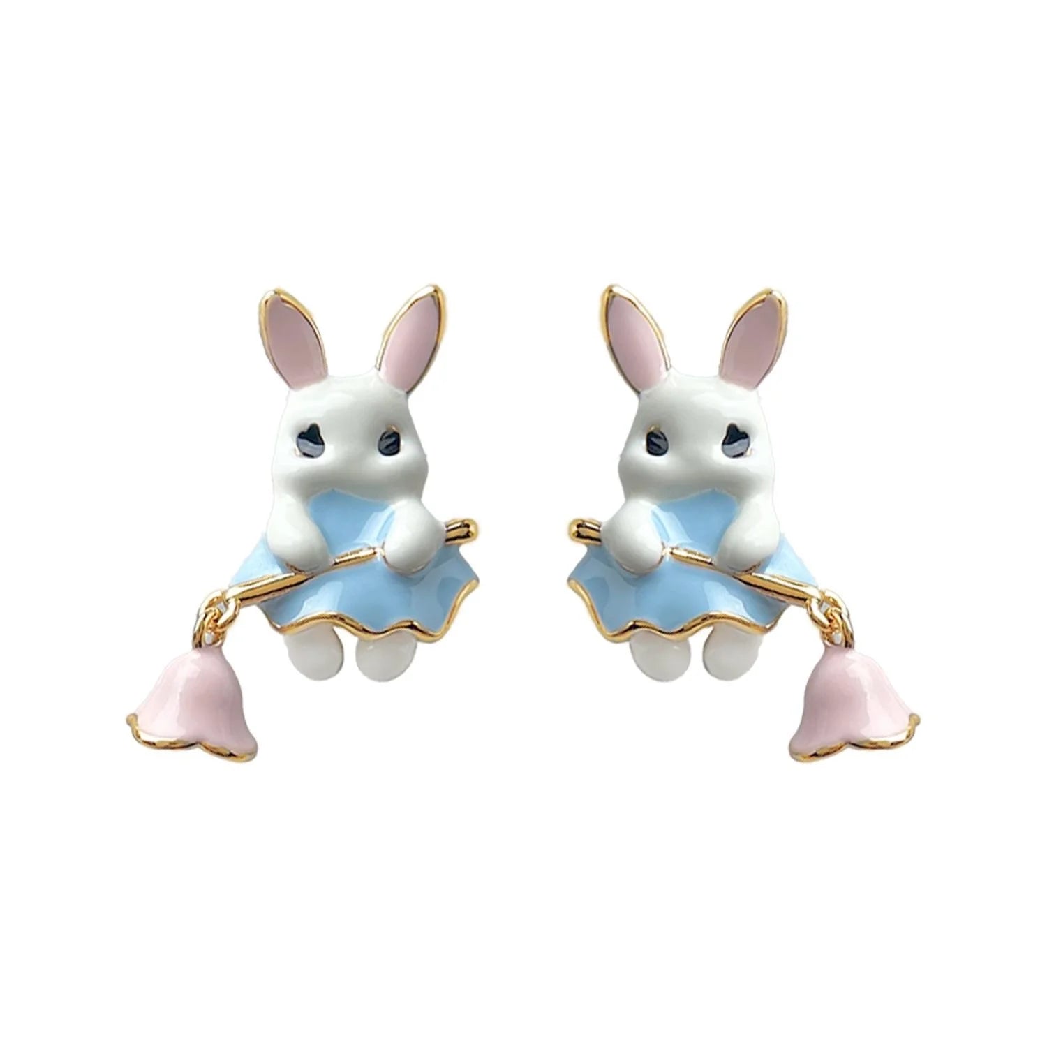 Cute Rabbit Fairy Enamel Hand Painted Eco-Friendly Copper Lolita Stud Earrings