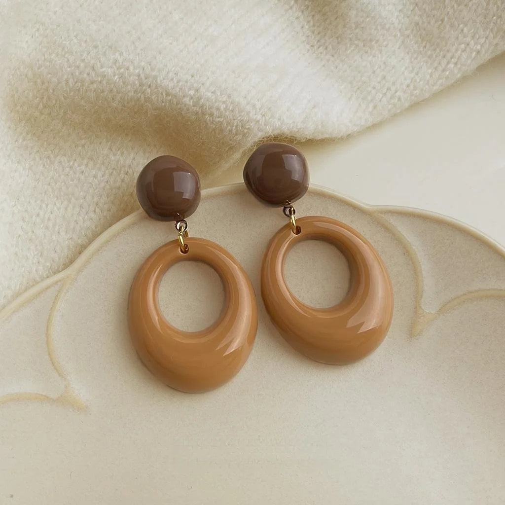 Maillard Style Vintage Geometric Resin Copper Drop Earrings For Women