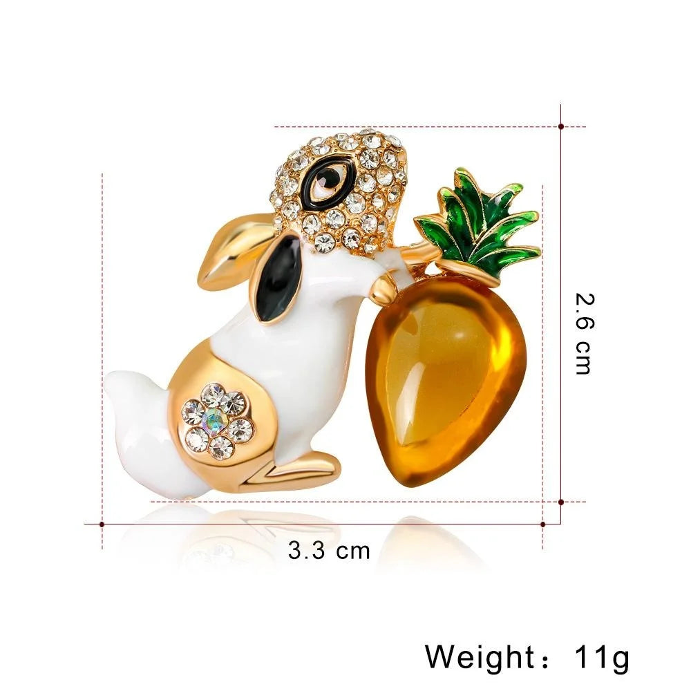Cute Cartoon Rabbit Brooch With Rhinestone Enamel Carrot, Alloy Women's Lapel Pin Corsage Gift
