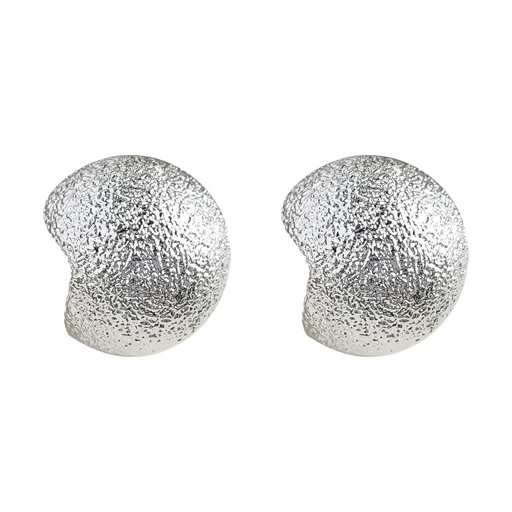 Hammered Silver Tone Copper Semi Round Geometric Drop Earrings For Women French Minimalist