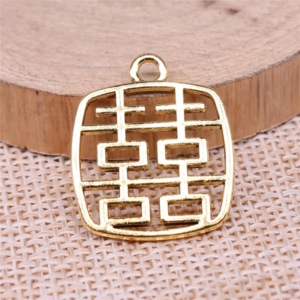 24x20mm 2.1g Multicolor Zinc Alloy Double Happiness Character Letter Charm Pendant for DIY Jewelry Making