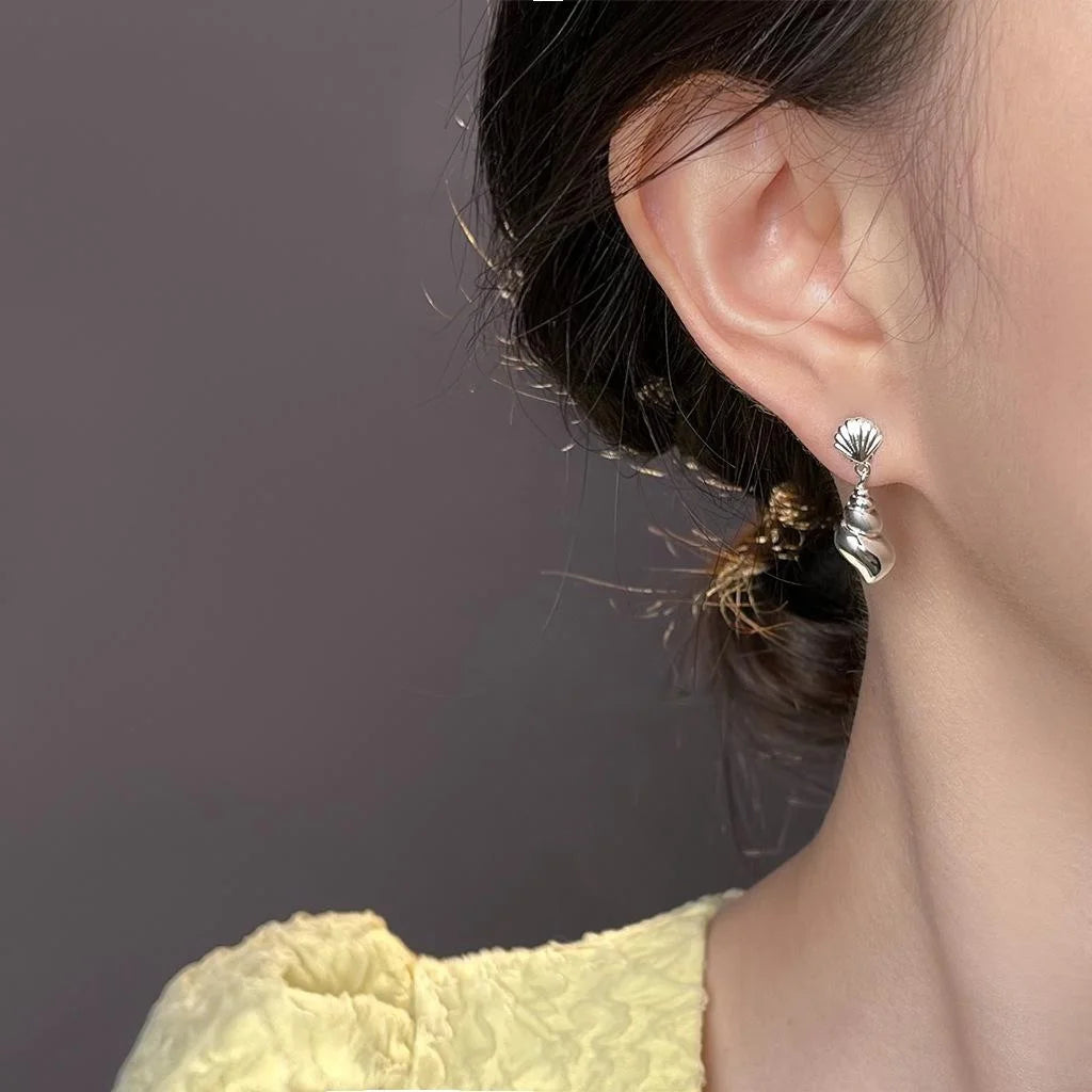Light Luxury Copper Shell Conch Geometric Drop Earrings For Women