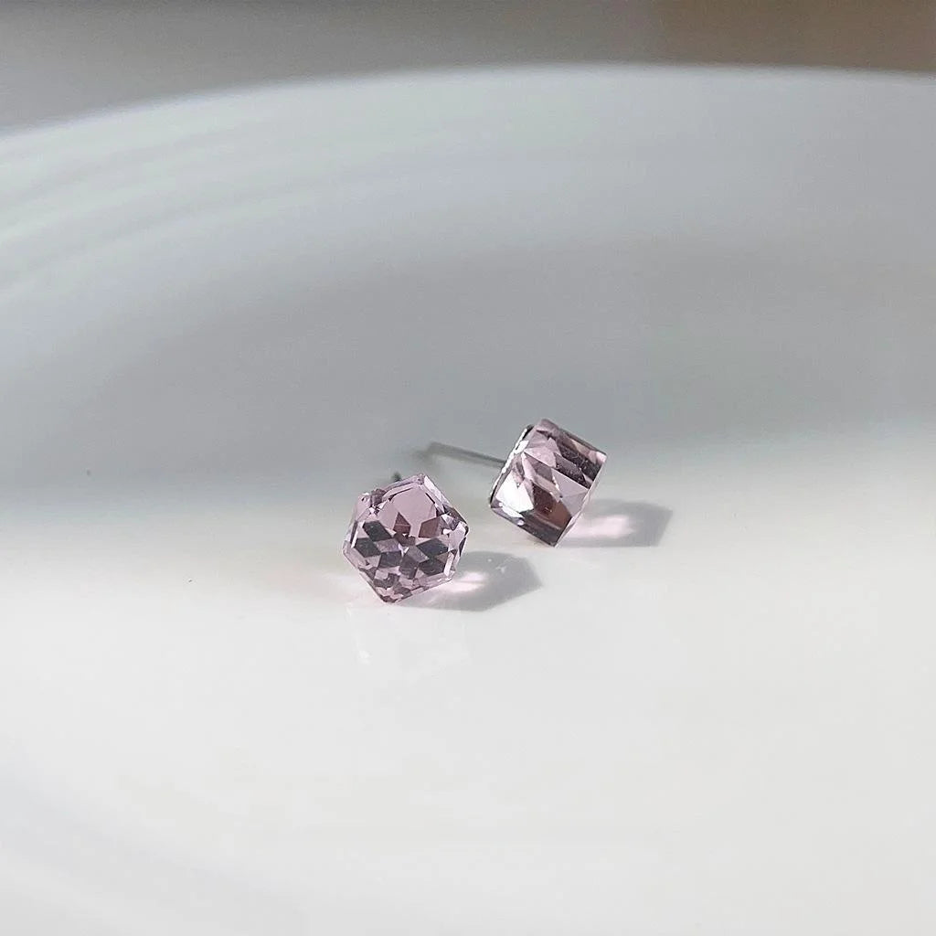 Silver Plated Copper Square Glass Crystal Stud Earrings Minimalist Geometric Fashion Jewelry
