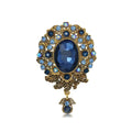 Vintage Blue Rhinestone Alloy Floral Brooch With Glass Pendant, Elegant Women's Lapel Pin Suit Accessory