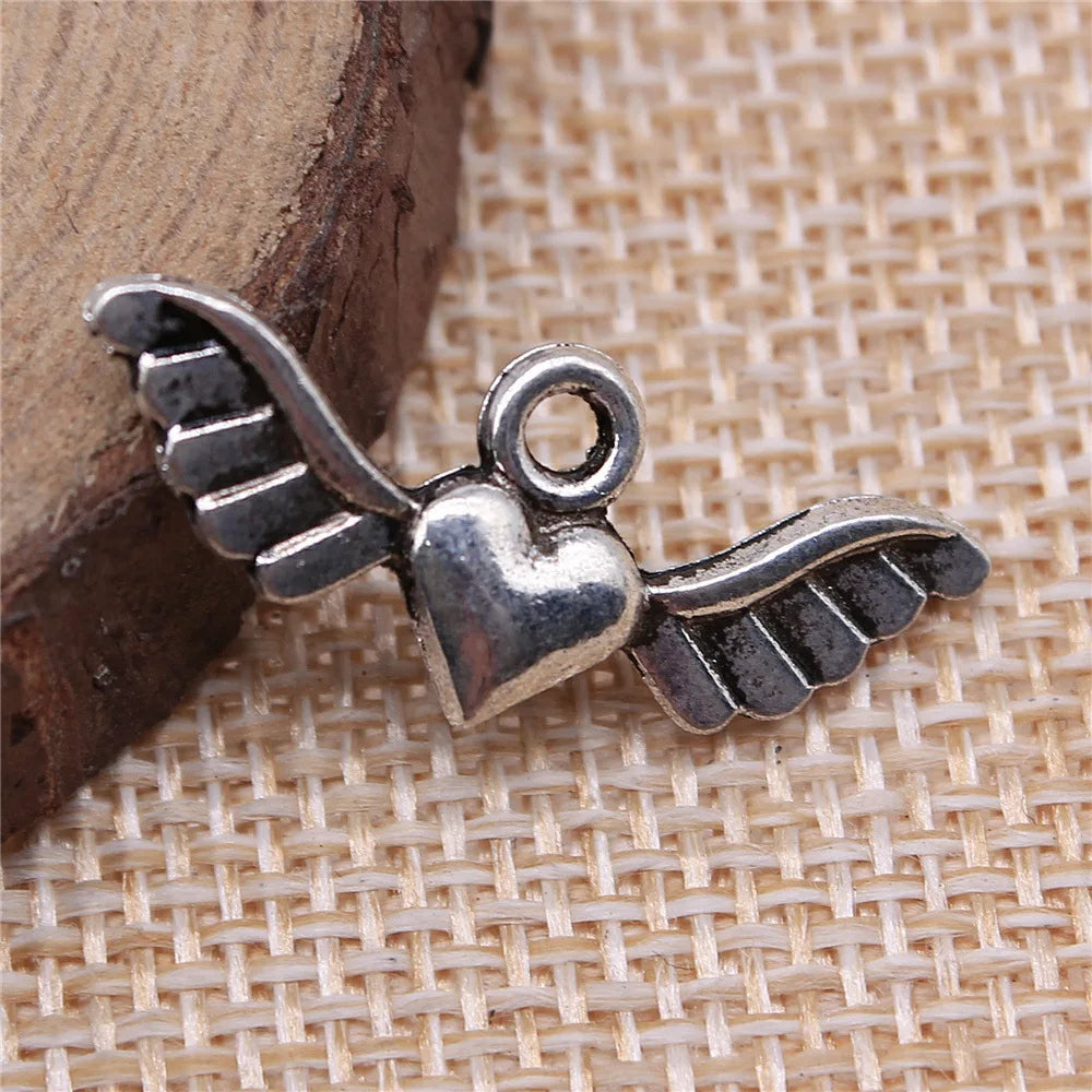 27x10mm 1g Antique Silver Zinc Alloy Winged Heart Wing Charm Pendant for DIY Necklace Bracelet Making