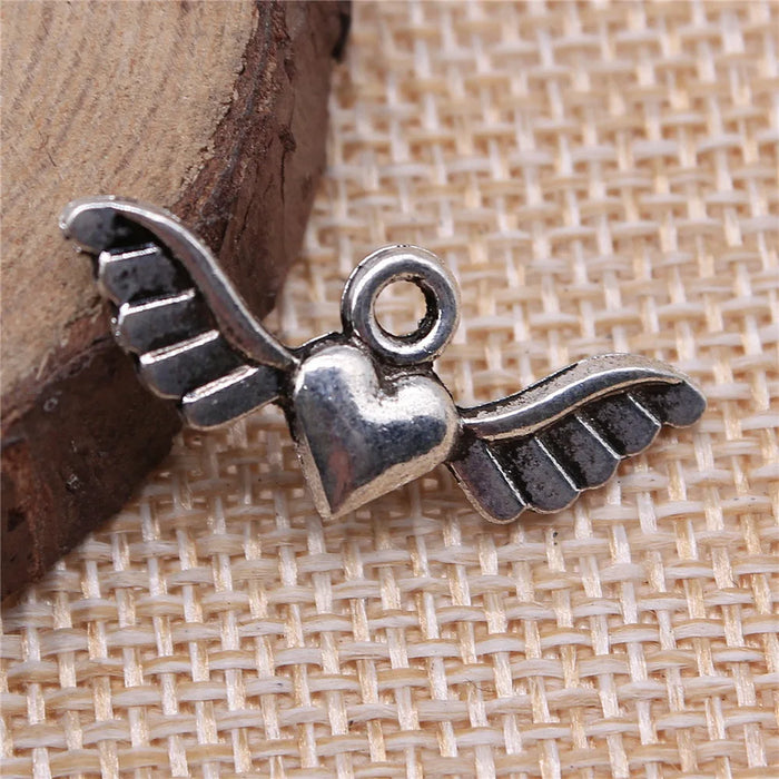27x10mm 1g Antique Silver Zinc Alloy Winged Heart Wing Charm Pendant for DIY Necklace Bracelet Making