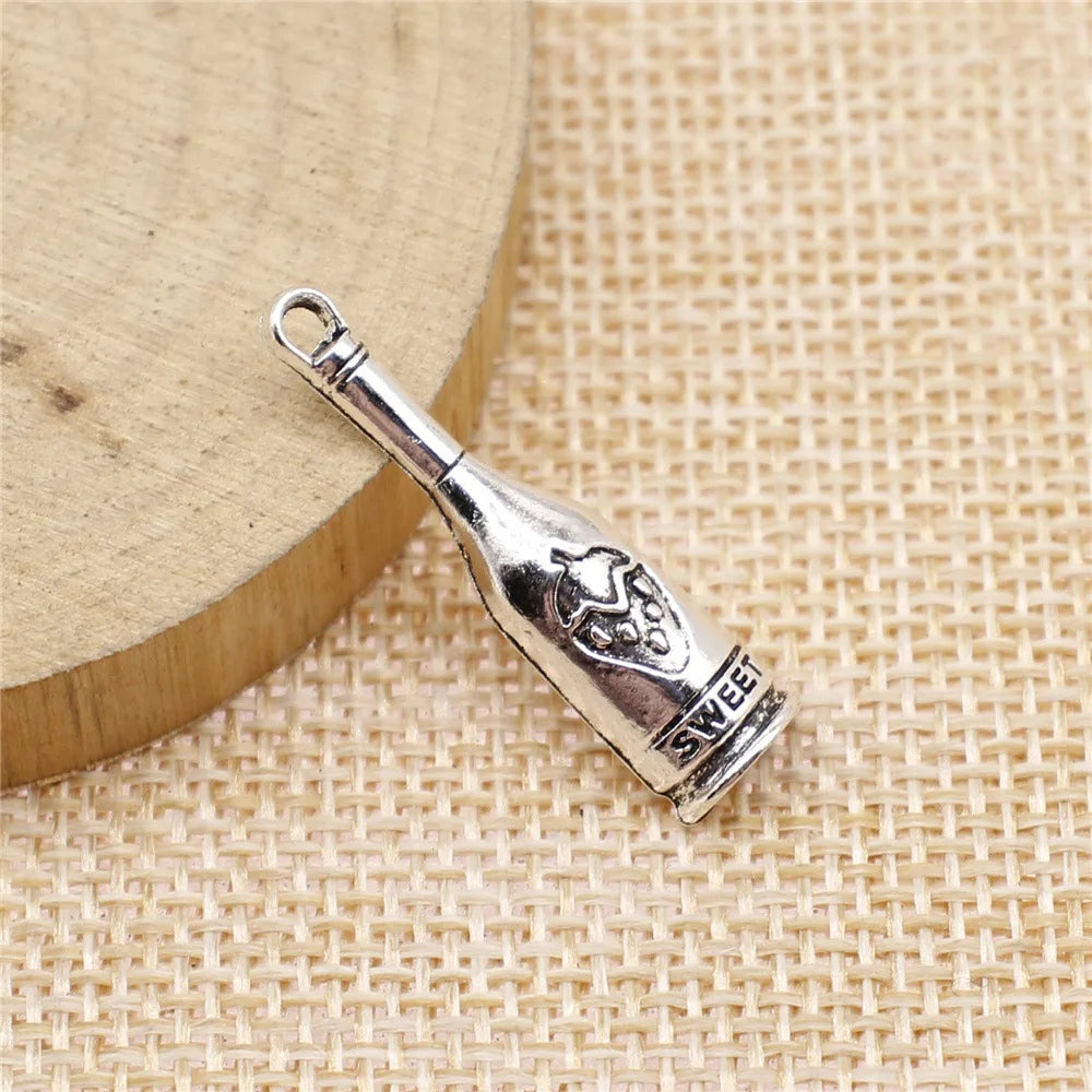 30x8mm 1.9g Antique Silver Zinc Alloy Wine Bottle Charm Pendant for DIY Bracelet Necklace Making