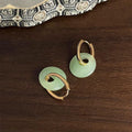 New Chinese Style Jade Color Peace Buckle Stud Earrings Copper Glass Crystal Geometric Jewelry