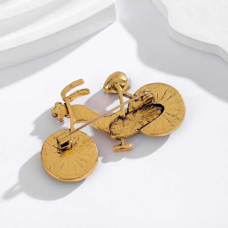 Vintage Bicycle Rhinestone Zinc Alloy Brooch, Cute Floral Bike Lapel Pin Suit Accessory Gift