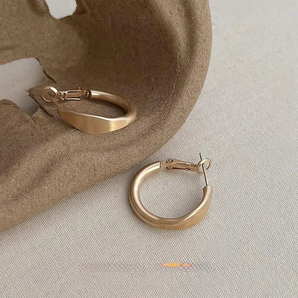 Matte Coffee Brown Copper Geometric Ring Drop Earrings Light Luxury Designer Style
