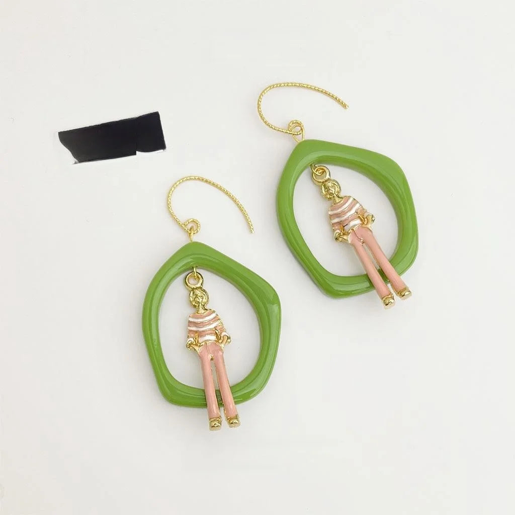Niche Designer Resin Geometric Round Drop Earrings, Sweet Artistic Swing Girl Style