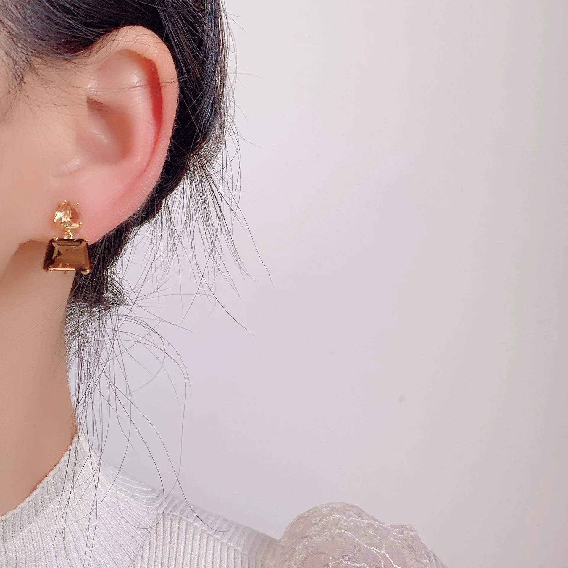 Vintage Luxury Geometric Tea Brown Crystal Alloy Drop Stud & Clip On No Piercing Dangle Earrings