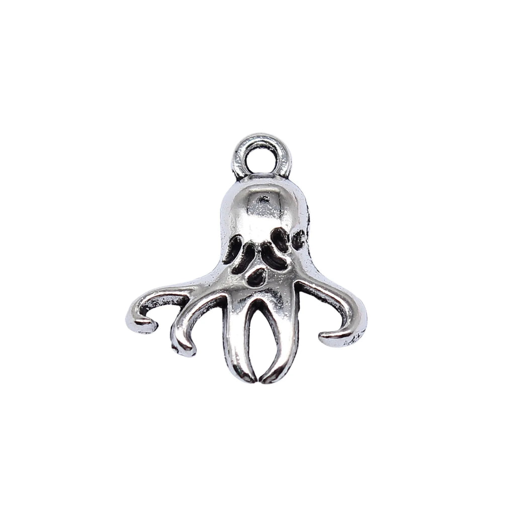 18x16mm 0.93g Antique Silver Zinc Alloy Octopus Fish Charm Pendant for DIY Ocean Theme Jewelry Making