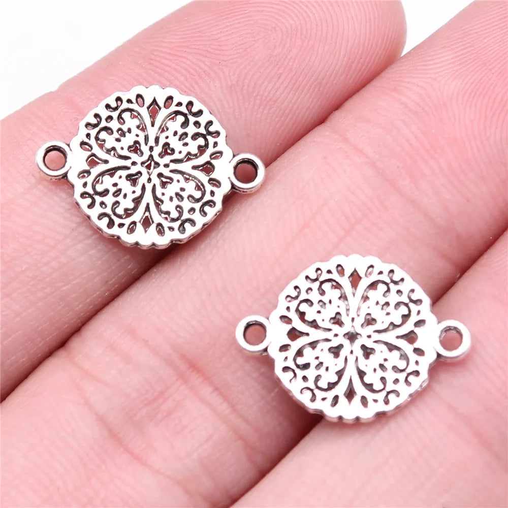 13x18mm 0.8g Antique Silver Zinc Alloy Flower Filigree Connector Charm for DIY Bracelet Making