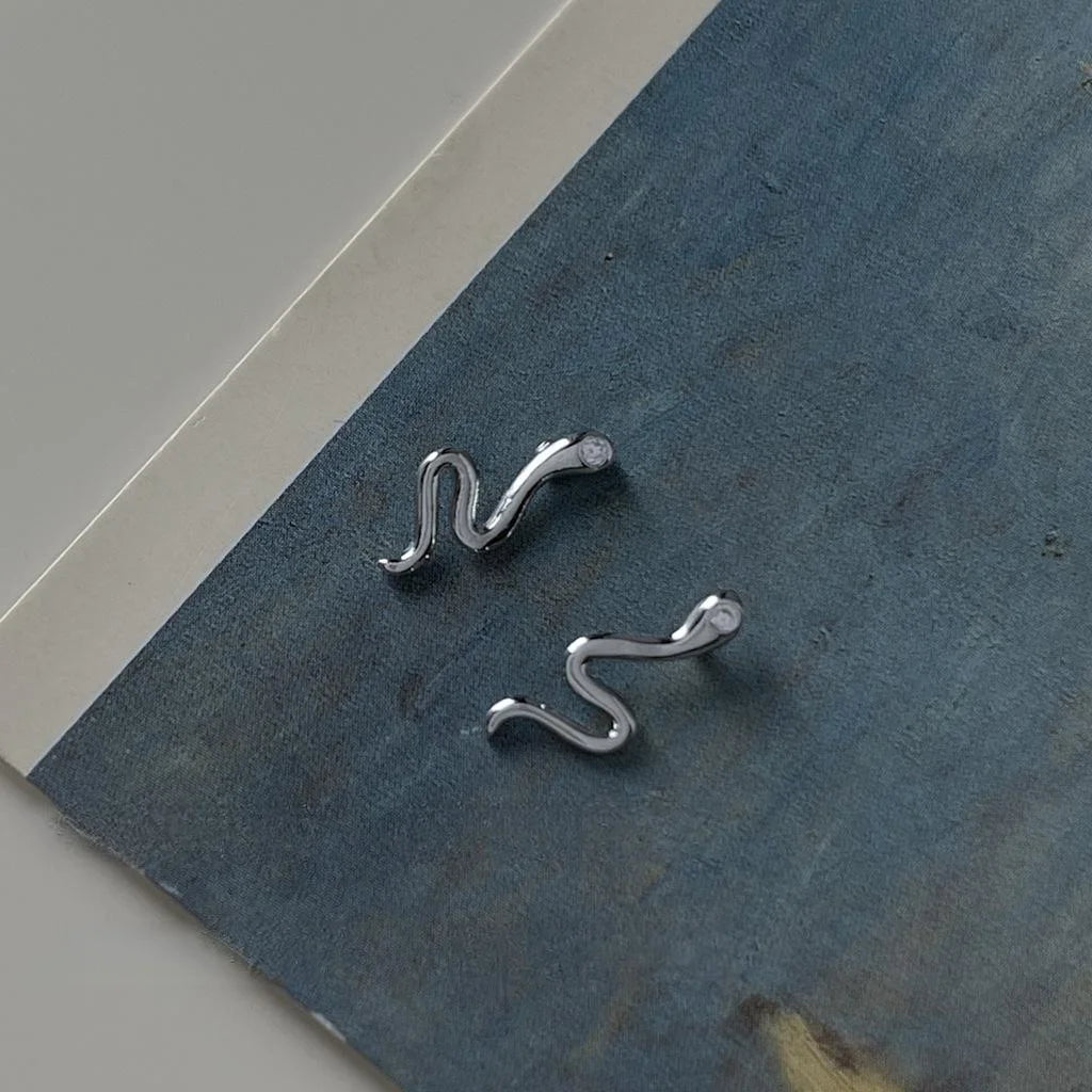 Minimalist Mini Micro Pave Zircon Snake Copper Stud Earrings For Women Style Jewelry