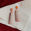 Chinese New Year Copper Enamel Drop Earrings, Geometric Ruyi Auspicious Design