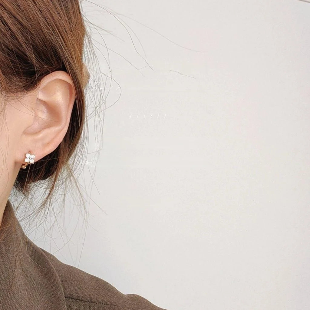 Copper Micro Pave Zircon Dewdrop Flower Leaf Drop Earrings Korean Style Jewelry