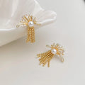 Old Money Micro Pave Zircon Firework Tassel Drop Earrings With Pearl