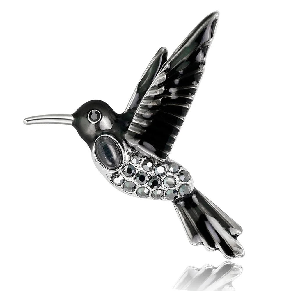 Elegant Enamel Hummingbird Brooch With Rhinestone Alloy Bird Lapel Pin Corsage For Women Suit Accessory Gift