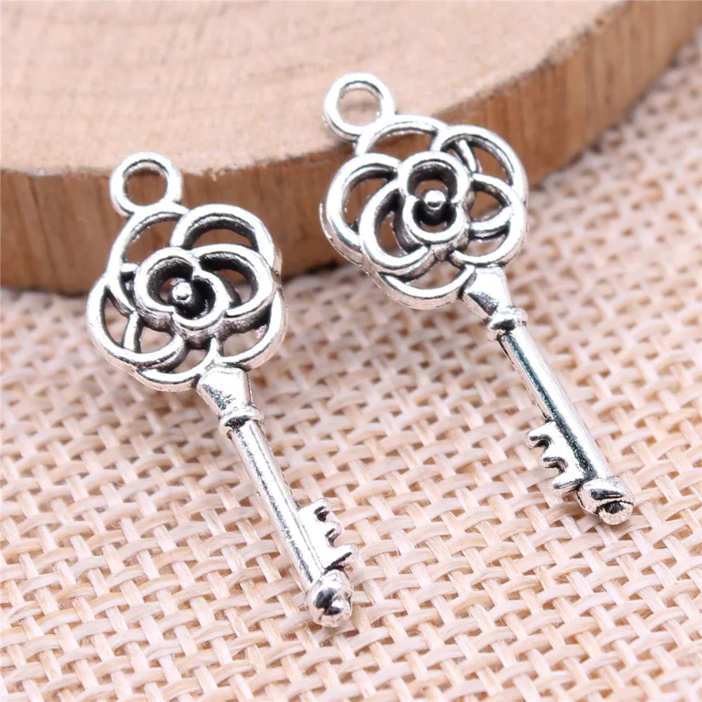 28x11mm 0.99g Antique Silver Zinc Alloy Key Charm Pendant for DIY Necklace Bracelet Jewelry Making