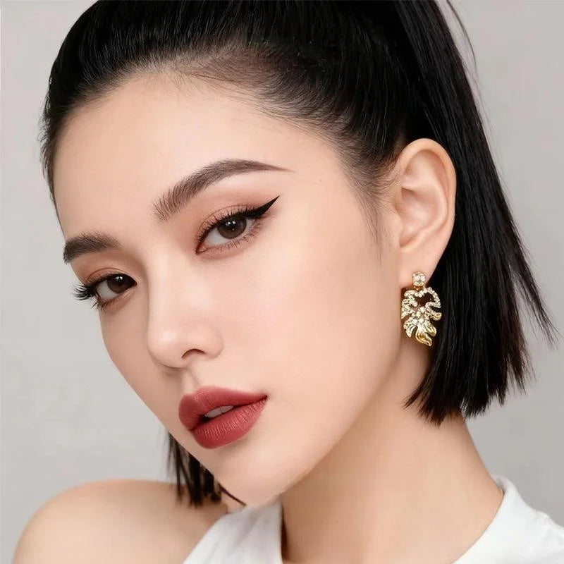 Original Design Micro Pave Zircon Hollow Leaf Drop Earrings Eco Friendly Copper Silver Plated Pin