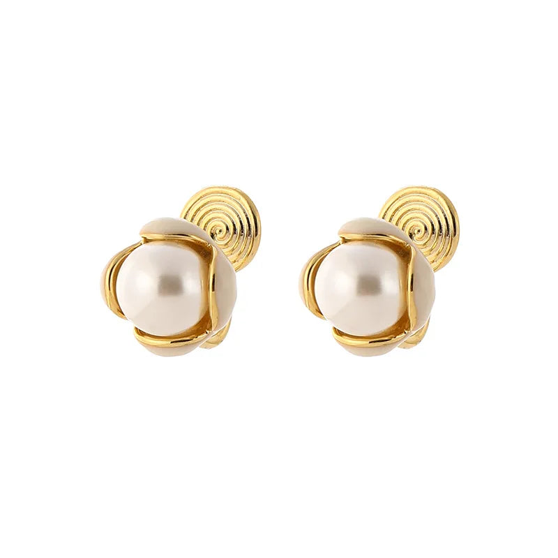 Elegant Enamel Flower Faux Pearl Alloy Stud & Clip On No Piercing Sweet French Style Earrings