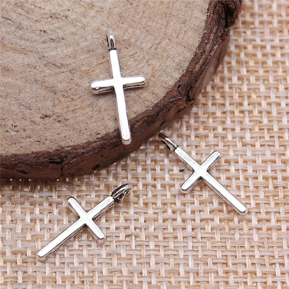 17x8mm 0.3g Vintage Zinc Alloy Mini Cross Charm Pendant for DIY Bracelet Necklace Jewelry Making
