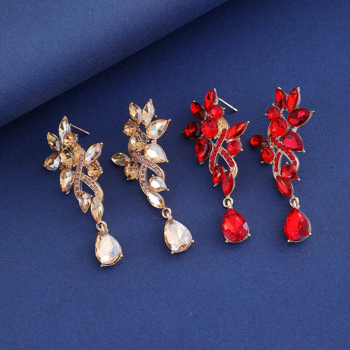 Luxury Leaf Teardrop Zircon Crystal Dangle Earrings For Women Elegant Bridal Wedding Party Gift