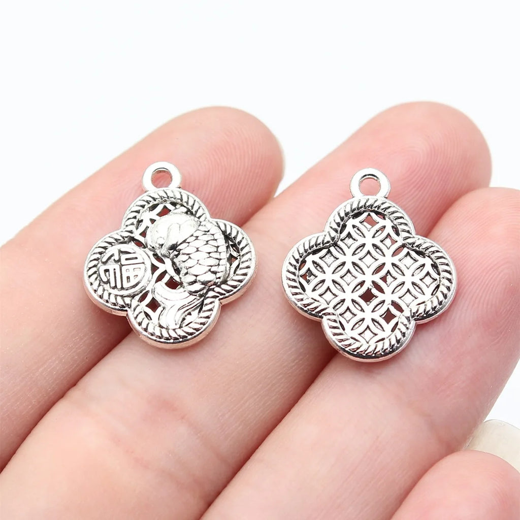 20x17mm 1.85g Antique Silver Zinc Alloy Chinese Coin Koi Charm Pendant for DIY Jewelry Making