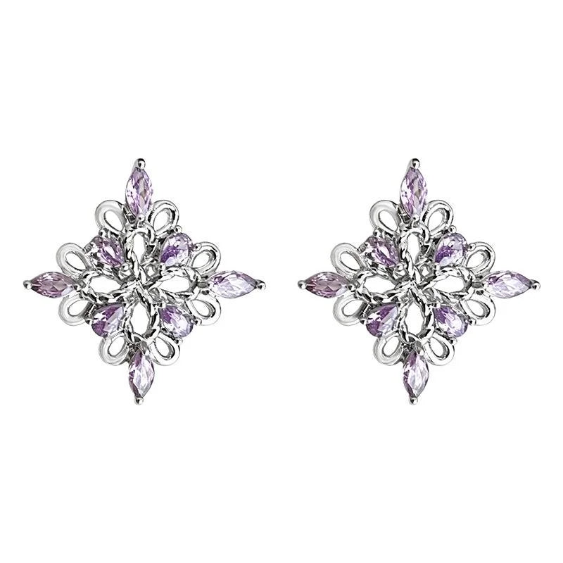 Designer Micro Pave Zircon Geometric Diamond Hollow Stud Earrings In Eco-Friendly Copper