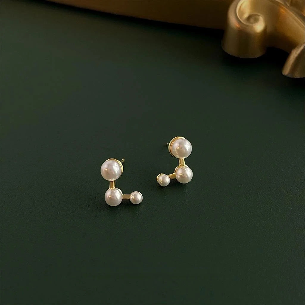 Minimalist Copper Pearl Drop Earrings Geometric Line Round Square Commuter Jewelry For Women