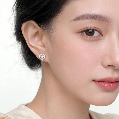 Sweet Cool Mini Heart Stud Earrings Copper Created Opal Micro Pave Zircon Jewelry