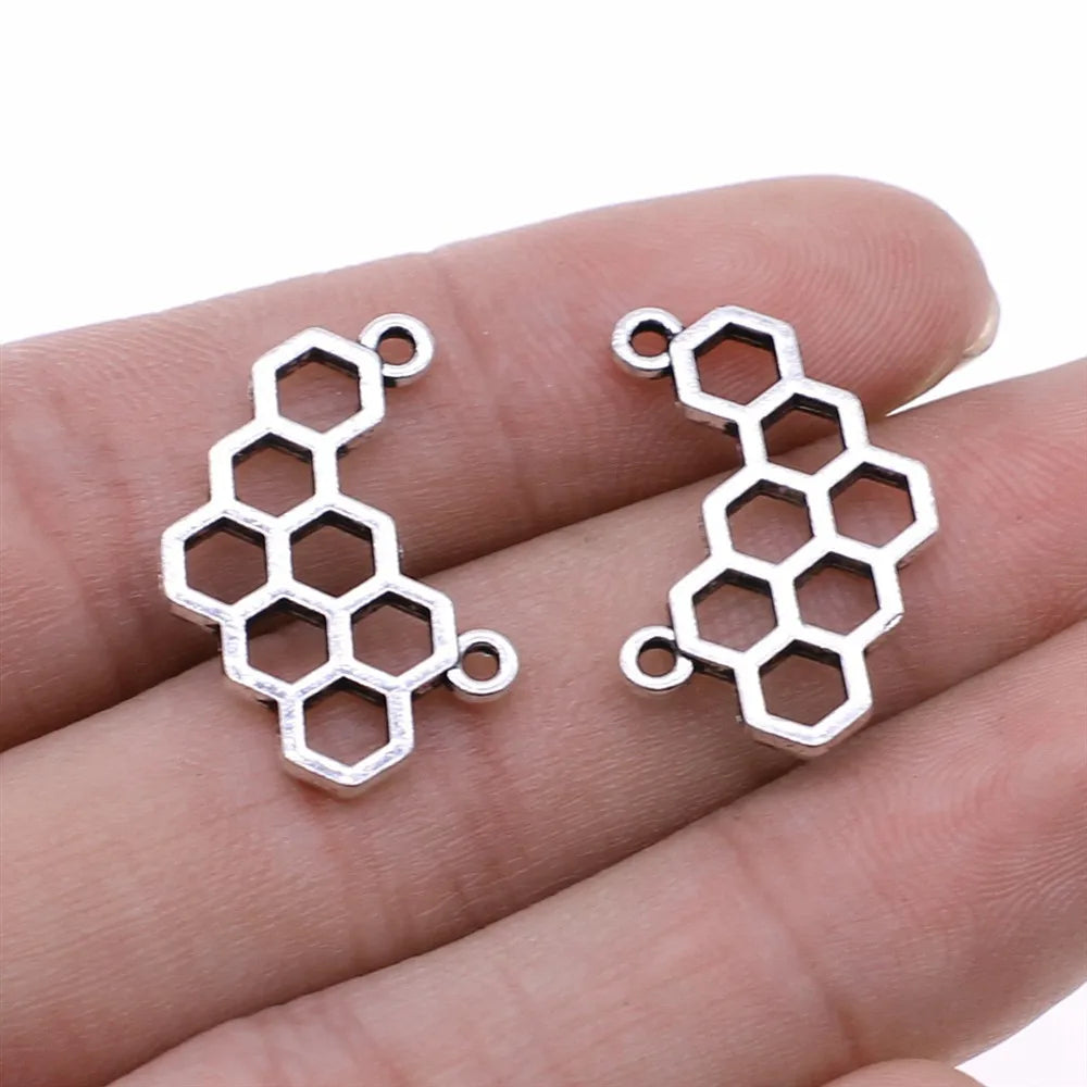 24x15mm 1.2g Antique Silver Zinc Alloy Honeycomb Connector Charm for DIY Bracelet Necklace Making