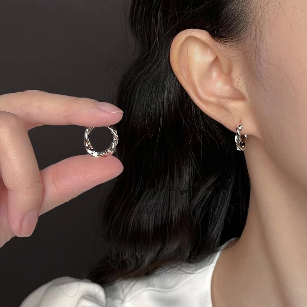 Silver Tone Copper U Shape Geometric Minimalist Stud Earrings For Cool Neutral Commuter Style