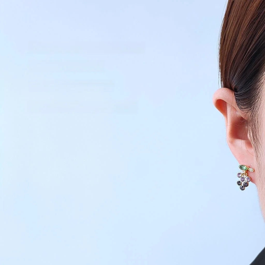 Korean 14K Gold Plated Alloy Grape Rhinestone Gradient Stud Earrings For Women