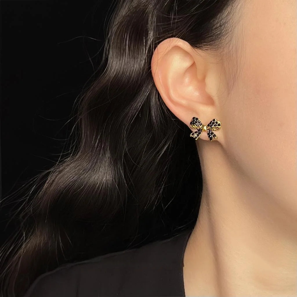 Light Luxury Alloy Rhinestone Bow Stud Earrings With Silver-Plated Pins For Women