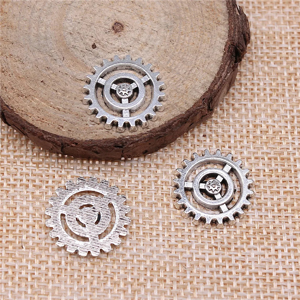 17x17mm 1.5g Antique Silver Zinc Alloy Gear Charm Pendant for DIY Steampunk Jewelry Making