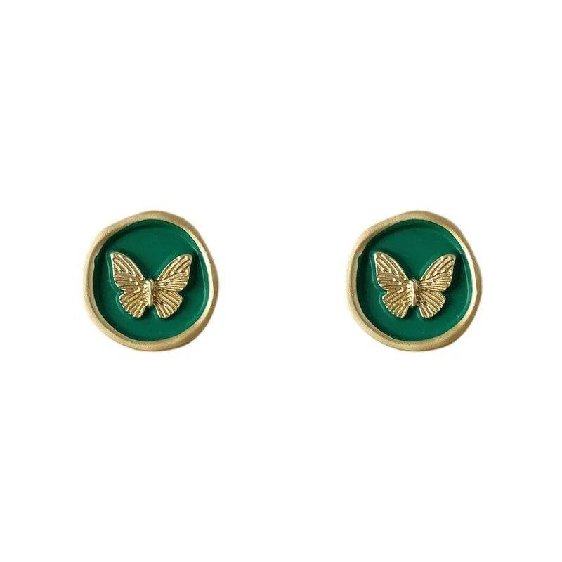 Summer Butterfly Copper Stud Earrings Silver Plated Pin Korean Sweet Style Jewelry