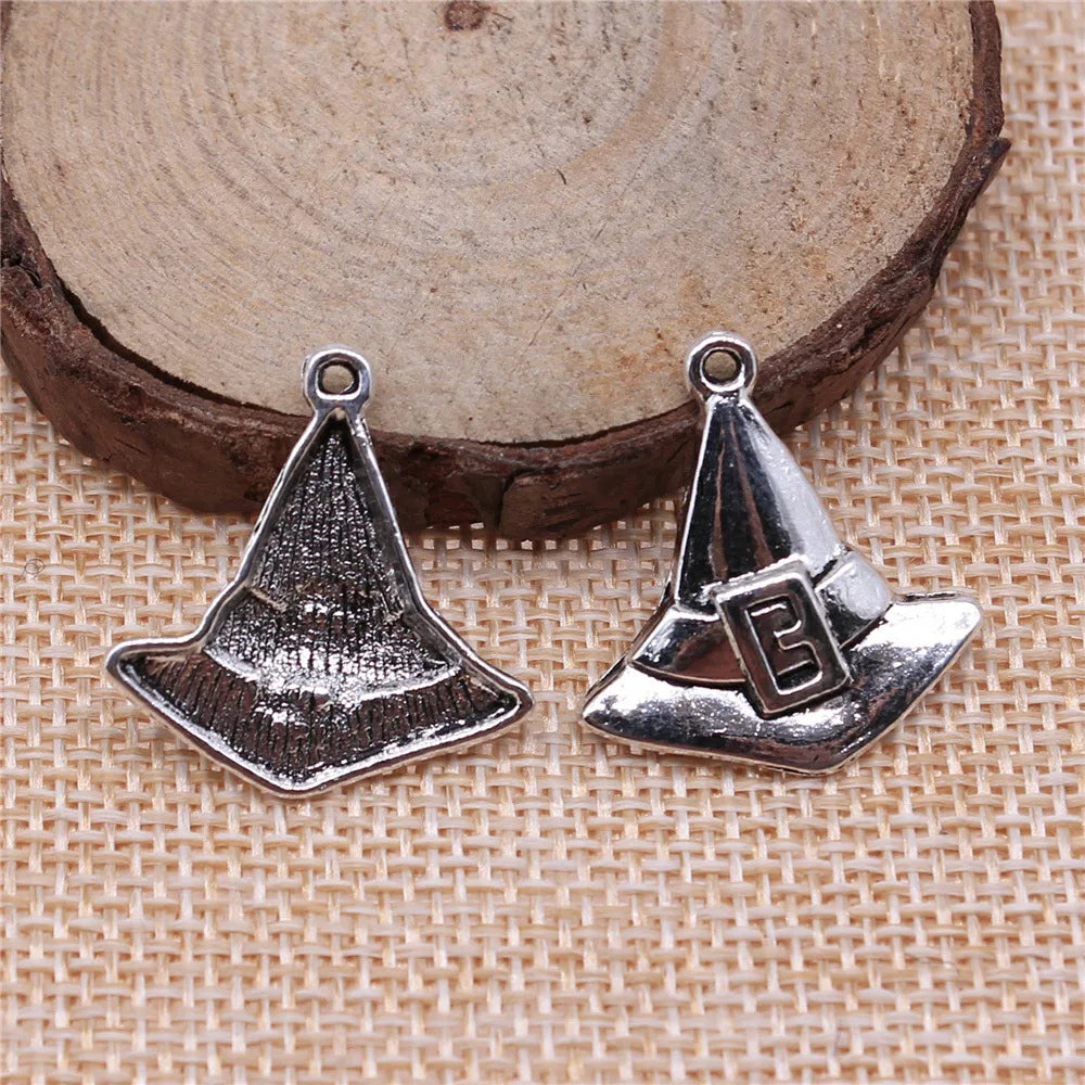 23x24mm 1.4g Antique Silver Zinc Alloy Wizard Hat Charm Pendant for DIY Halloween Jewelry Making